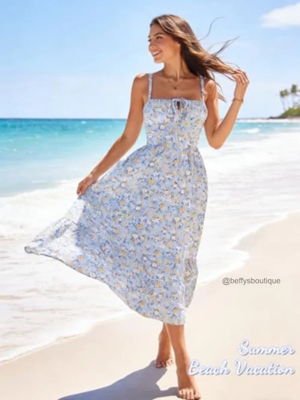 Flowy A-Line Midi Sundress with Pockets Spaghetti Strap Lace Up Corset